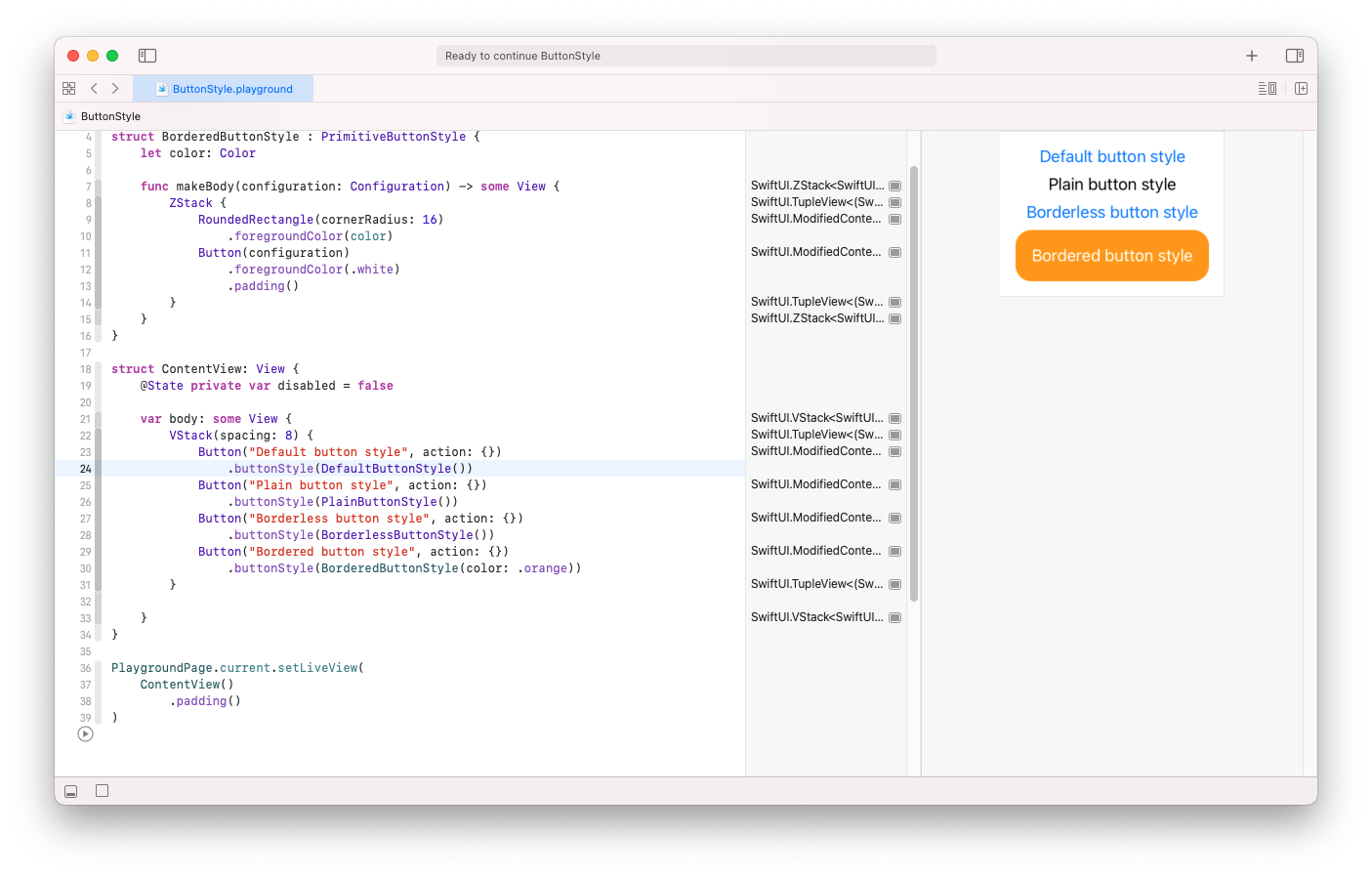 Xcode playground to test different button styles