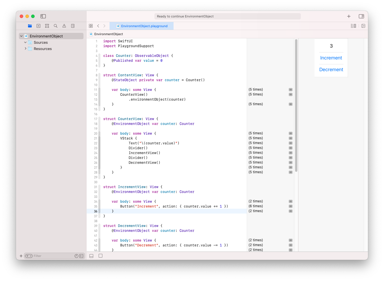 Xcode Playground with EnvironmentObject example