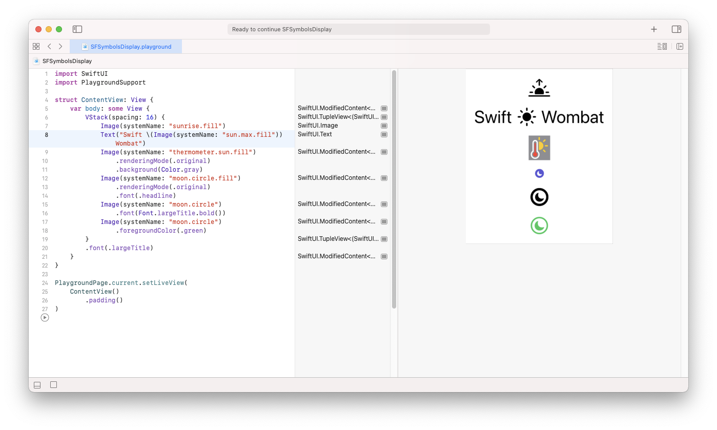 Xcode Playground project with different SF Symbols examples
